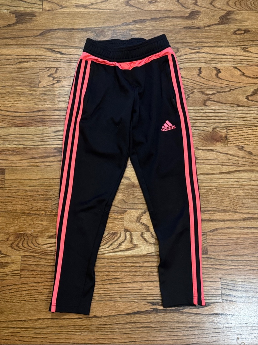 Adidas Girls XS Climacool Track Pants Black Coral Stripe Athletic Zip Ankle